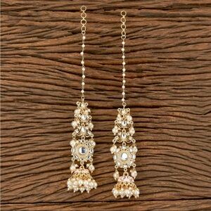 Gold and White Kundan Jhumka Earrings